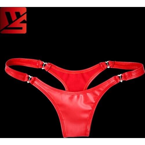 Candy Color Latex Low-Rise G-string Faux Leather G string Micro Thong Women T-Back Erotic Lingerie Stage Wear Plus Size F24
