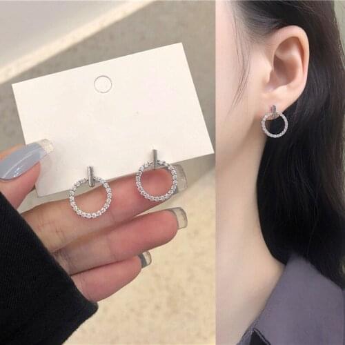 Classic Simple Rhinestone Hollow Round Metal Hoop Drop Pendent Earrings for Women Girls Ear Jewelry Gift 2021 New Arrival Trend