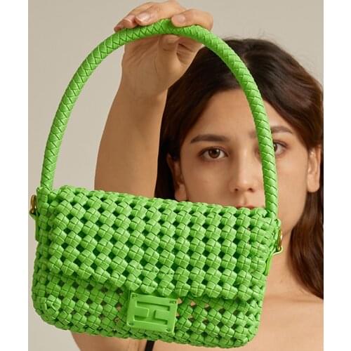 2021 Fashion Trend Woven Small Square Bag Green One-shoulder Messenger Handbag Crossbody Bags for Women Designer Bag