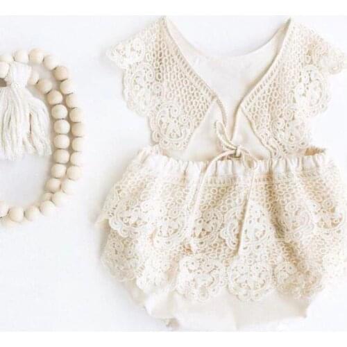 Infant Baby Girls Fly Sleeve Solid Cotton Lace Outfits Rompers Playsuits Newborn Girls Jumpsuits Toddler Baby Sunsuits 0-24M