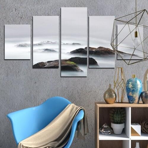 Wonderland Mist Shrouded Mountain Peaks Beautiful Hd Photography Art Black and White Adjustable Home Printing Decoration Poster