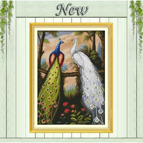 The forest peacock couples Painting Decor Counted Print on canvas DMC 14CT 11CT DIY Cross Stitch Needlework Kits Embroidery Sets