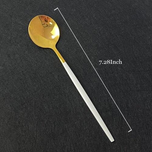 White Gold 6Pcs Color Coffee Tea Stir Spoon Long Handle Ice Cream Dessert Spoons Eco-Friendly Stainless Steel Kitchen Supplies