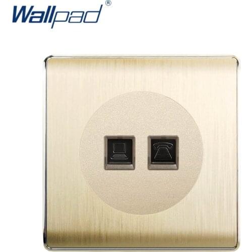 Wallpad 2020 TEL DATA Socket Wall Socket Computer Network Ethernet RJ45 CAT6 Gold PC Brushed Panel For Home