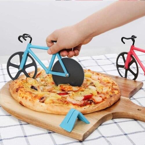 Bike Pizza Cutter Knives Non-stick Two-wheel Bicycle Shape Pizza Cutting Knife Holder Stainless Steel Pizza Tool Kitchen