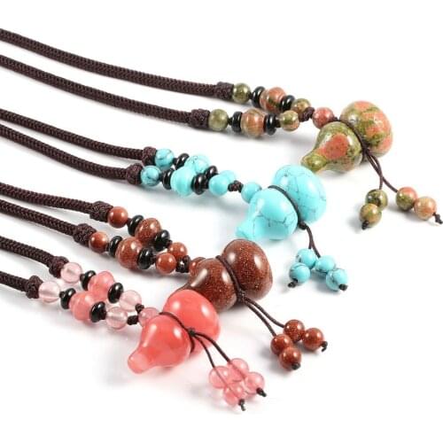 Natural Malachites Gold Sand Stones Pendant Necklace Gourd Shape for Making Jewelry Necklace Pendant 20x30m Length 60CM