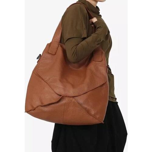 New type 2021 head leather soft leather casual large bag with one shoulder slanting cross bag