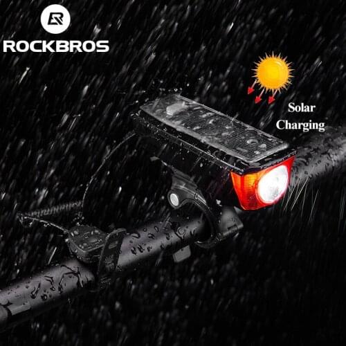 ROCKBROS IPX4 Waterproof Bicycle Headlights 2000 mAh USB Solar Charging MTB Headlight Super Bright Cycling Front Head Lamp