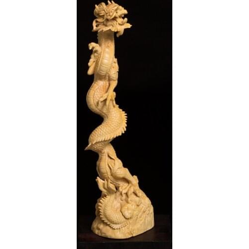 Boxwood 25cm 32cm Dragon Brush Hanging Sculpture Wood Carving God Beast Statue Animal Pen Frame Home Decor