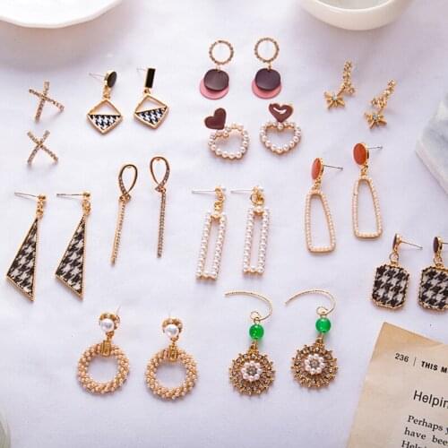 2021 Unique Design Heart Pearl Lattice Drop Earrings for Women Sweet Fairy Mystery Shiny Crystal Resin Yarn Earring Jewelry