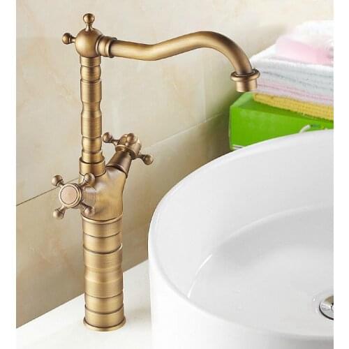 Vintage Retro Antique Brass Kitchen Wet Bar Bathroom Vessel Sink Faucet Swivel Spout Mixer Tap Single Hole Two Handles mnf103