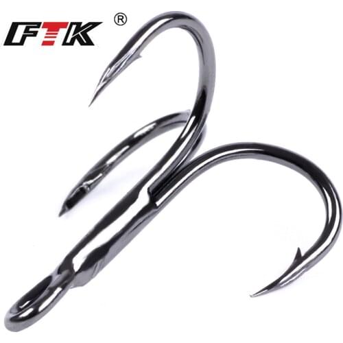 FTK Fishing TripleHooks High Steel Carbon Material Treble Black Fishing Hook Round Folded Saltwater Bass 2 # -10 # For Lure