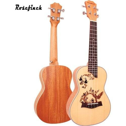 23 inch Concert Ukulele 4 Nylon Strings Hawaiian Mini Guitar for Child Adult Musical Acoustic Ukelele Spruce Carved Birds UK2319