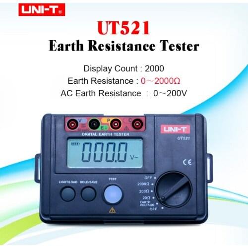 UNI-T UT521 Digital Earth Resistance Tester Digital Display 0-200V 0-2000 ohm Ground Earth Resistance Voltage Meter Tester