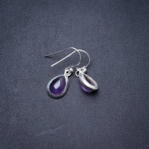 Natural Amethyst Handmade Unique 925 Sterling Silver Earrings 1" Y3577