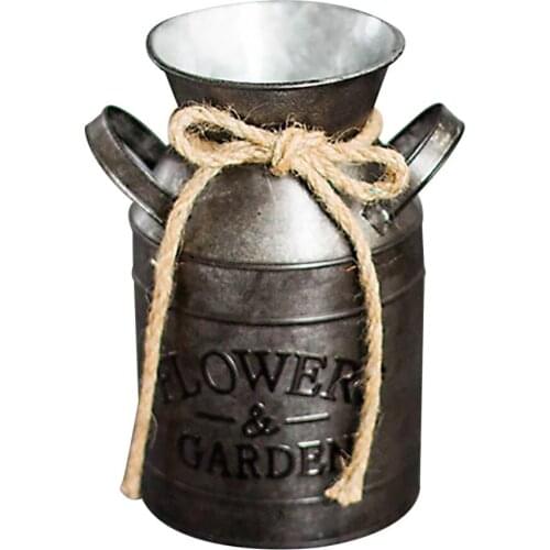 Flower Vase Iron Arts For Indoor/outdoor/home/office Ornaments Retro Old Tin European Milk Jug Buckets Flowerpot