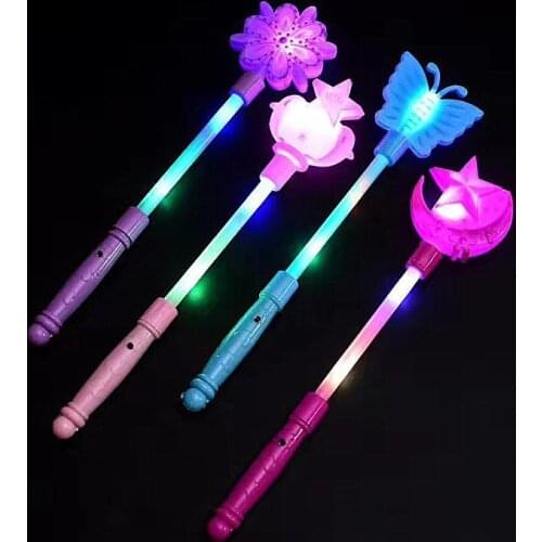Flashing Light Up Sticks Magic LED Wands Batons DJ Fairytale Princess Costume Fancy Dress LED Glow Star Crown Buttery Moon Wand