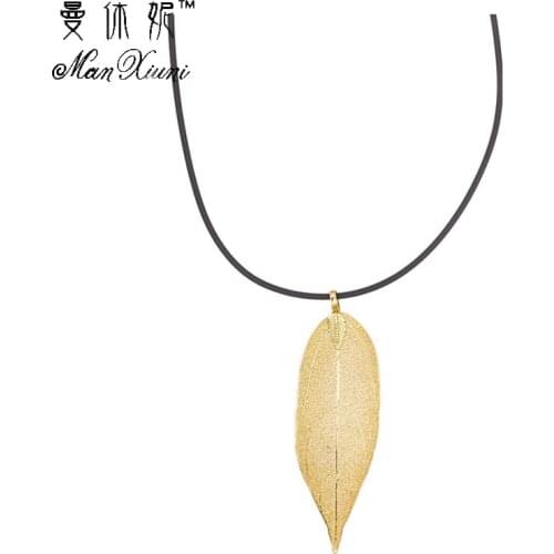 Unique Charm Necklaces For Women Fine Jewelry Statement Maxi Collar Necklace Long Chain Natural Real Leaf Necklace 2019 Fashion