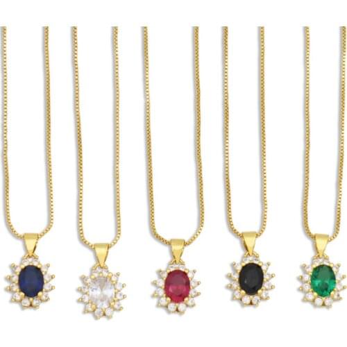 Gold Chain Sunflower Pendant Necklace Multicolor CZ Stone Accessories For Women Girl Jewelry Engagement Gift collar femenino