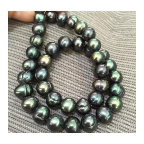 17inch stunning tahitian 9-10mm black green pearl necklaces 925silver CLASP