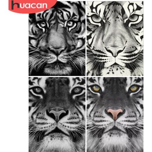 HUACAN Diamond Painting Animal Tiger Full Square/Round Embroidery Mosaic Black White Cross Stitch Wall Stickers