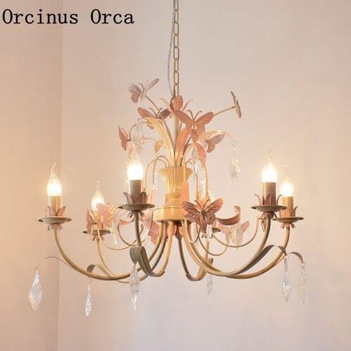 American Romantic Pink Butterfly chandelier Girl Bedroom Princess room lamp Korean creative LED Candle Chandelier free shipping