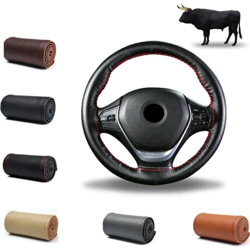 CAR DIY Steering Wheel Cover Genuine Leather braid on the steering-wheel of Car With Needle and Thread Interior accessories