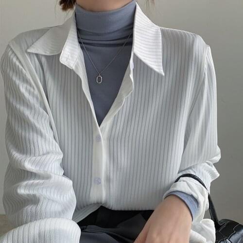 Blouses Long Sleeve White Blouse Turn Down Collar Chiffon Blouse Shirt Tops Women Blusas Mujer De Moda 2021 Blouse Women E760