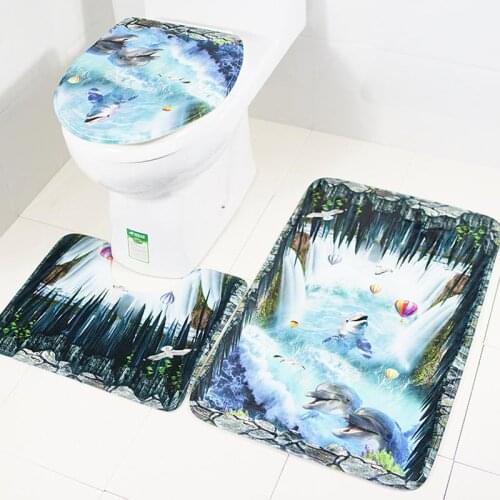3pcs/set New Dolphin Flannel Fabric Toilet Seat Cover Sea Style Overcoat Toilet Case Bathroom Door Non-slip Mat Home Decoration