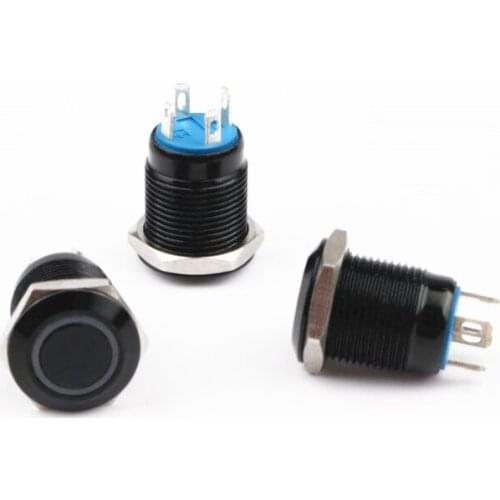 Black Push Button Switch 4 Pin 12mm Waterproof Led Light Metal Flat Head Momentary/Latching Switches Self-locking/Self-reset