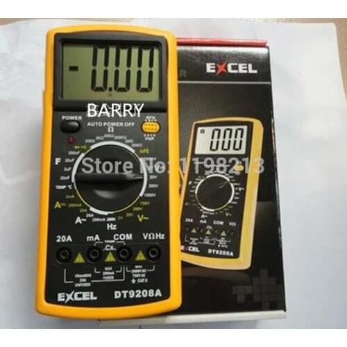 EXCEL DT9208A LCD Digital Multimeter DC/AC Voltage DC Current AC CYRREBT Resistance Capacitance Temperature Frequency meter