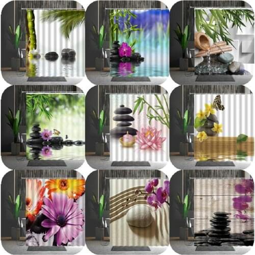 Spa Decor Shower Curtain Asian Zen Massage Stone with Herbal Oil and Scent Candles Fabric Bathroom Decor Multiple Size With Hook