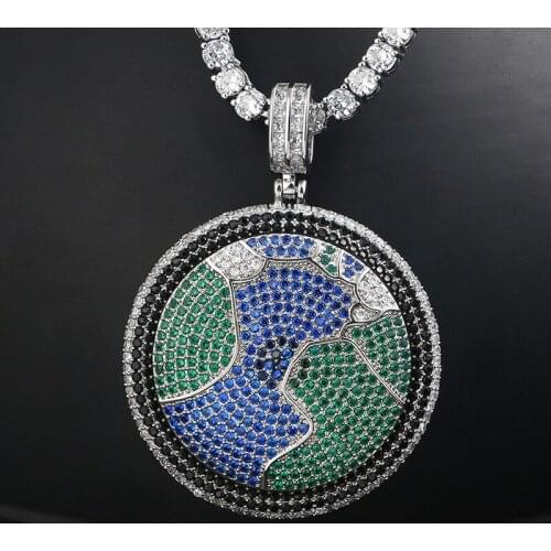Ice Out Cubic AAA+ Zircon Exquisite Rotatable Pendant Necklace with Rope Chain Hip Hop Silver Color Charm Jewelry for Men Women