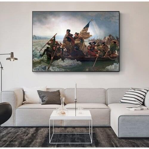 Famous Poster Painting George Washington Crosses The Delaware Canvas Painting Wall Art for Living Room Home Decor Wall Art Print