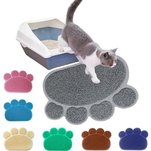 Paw Shaped Cat Litter Mat Litter Trapping Pad Waterproof PVC Pet Dog Food Mats Feeding Placemat Easy Washing Non-slip Floor Pads