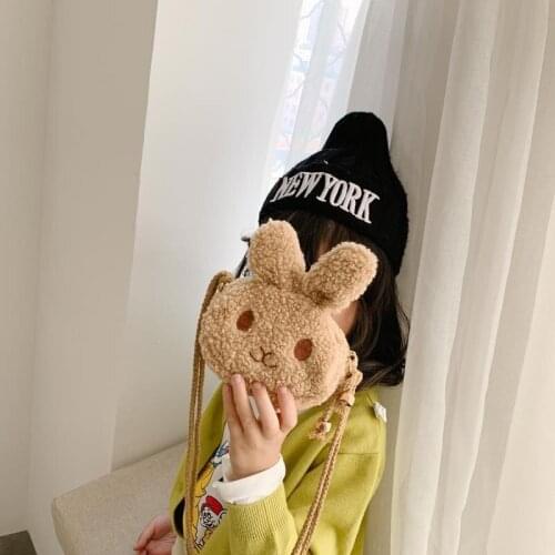 Pretty Kids Girls Lovely Rabbit Cross Body Bag Purse Plush Handbag Cute Chain Shoulder Bags for Children