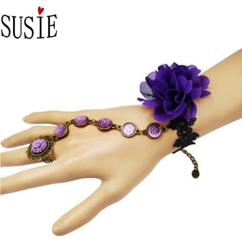 LOVE SUSIE New Bracelets With Pearl Ring Retro Luxury Elegant Party Hand Jewelry Accessories Lace Flower Shape Women Chain Link
