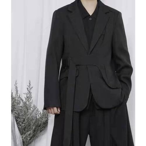 Large mens new suit Japanese Yamamoto style dark niche design buckle Tie Suit loose coat