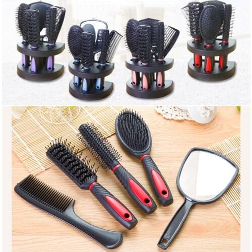 5Pcs /Set New Antistatic Hair Comb Styling Hairbrush with comb hold Hair Care Styling Tools Set