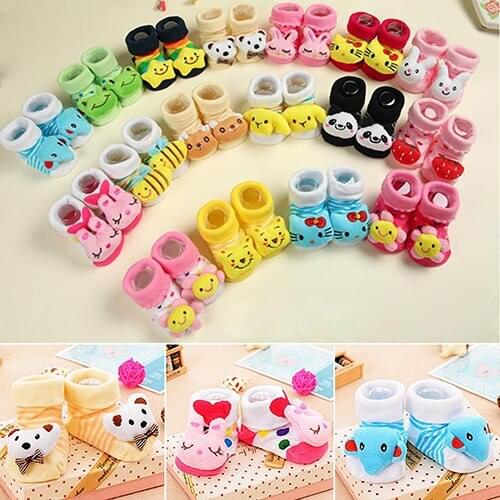 Baby Boy Girl Anti Slip Cotton Socks Boots Shoes Cartoon Animal 0-12 Months Newborn