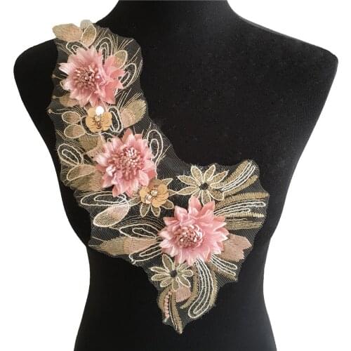 New arrive 3D flower Lace Fabric Venise Sequins Sewing Applique DIY Craft Lace Neckline Collar Garment Accessories Scrapbooking