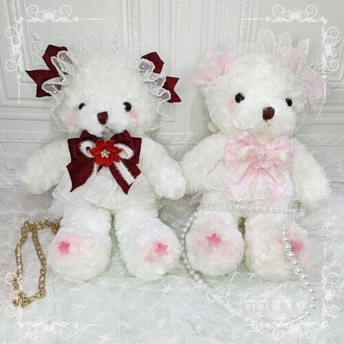 Original Handmade Bear Bag Crossbody Bag Handbag Lolita Japanese Girl JK Soft Girl Shoulder Bag Pink Wine Red