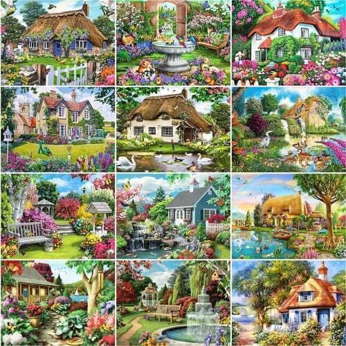 Full Round 5D DIY Diamond Painting Garden Scenery Diamond Embroidery House Cross Stitch Mosaic Craft Home Decor gift