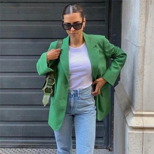 PUWD Casual Woman Green Long Sleeve Blazer 2021 Spring Fashion Ladies Loose Streetwear Outwear Female Elegant Solid Button Jacke