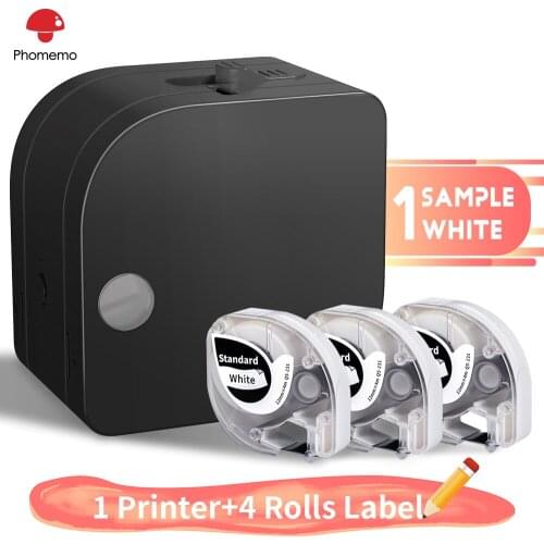 Phomemo Printer With 4 Rolls Plastic Label Tapes Thermal Transfer Printing for Various Label Templates Work by 6 AAA Batteries