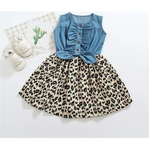 Pudcoco Toddler Kids Baby Girl Clothes Princess Party Dress Sleeveless Ruffle Bow Leopard Dress