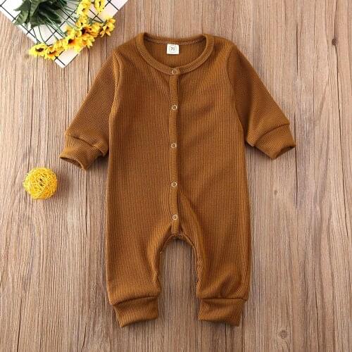 Pudcoco Winter Newborn Baby Boy Girl Clothes Solid Color Knitted Cotton Long Sleeve Romper Jumpsuit One-Piece Outfit Clothes