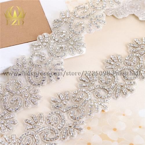 FZD 1 Yard Rhinestones Crystal Flower Shape Crystals Sew On Sash Belt Shiny Glass Appliques Motif For Wedding Dresses Belts