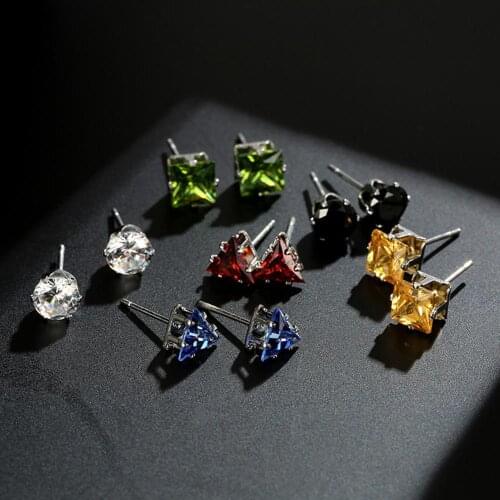 Luxury Round 6 Pairs Popular Style Simple Exquisite Ear Stud Crystal Zircon Elegant Six-color Polygonal Zircon Earring Sets