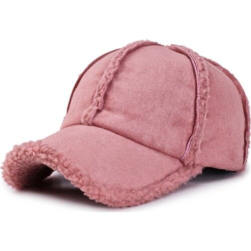 Dusty Pink Women Winter Hat Fleece Lined Faux Suede Baseball Cap Grey Lt.brown Men Cap